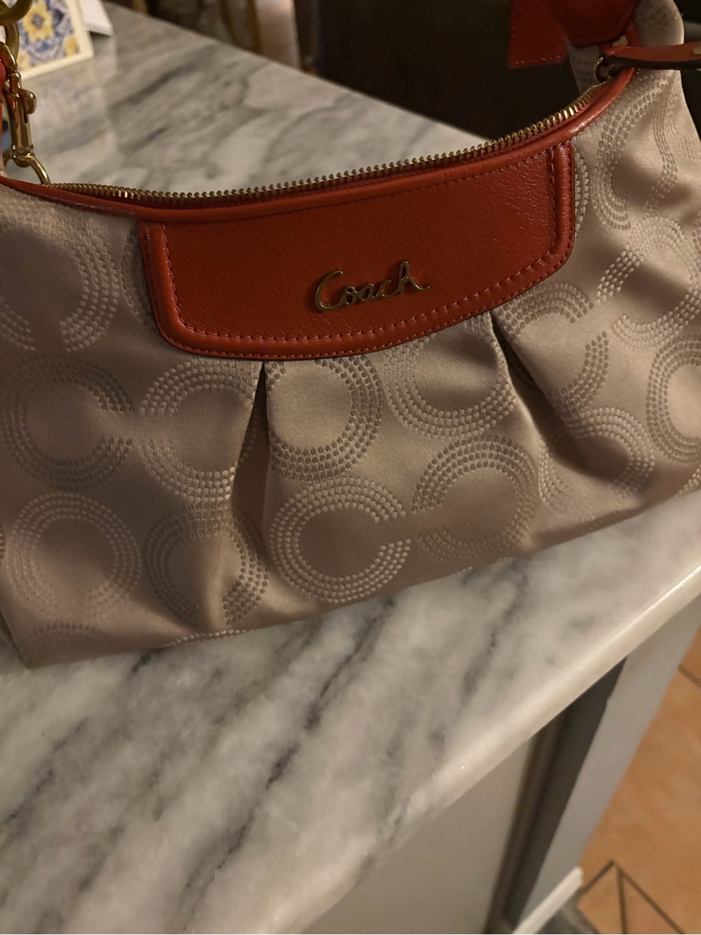 Coach Signature Pleated Shoulder Bag in Taupe with Saddle Trim - Picture 3 of 3